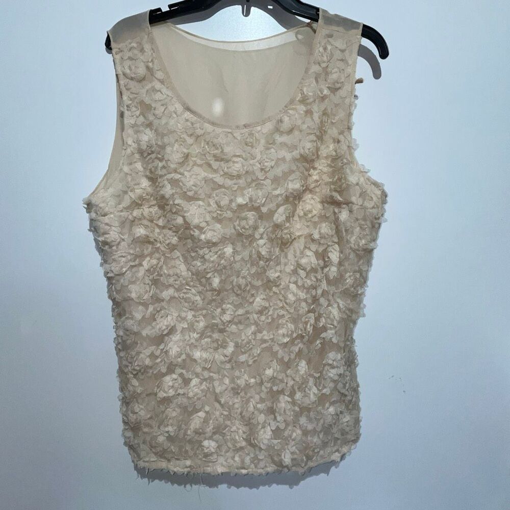 TS Couture Women's Beige Floral Appliqué Sheer Camisole Tank Top‎ Size XL NWT